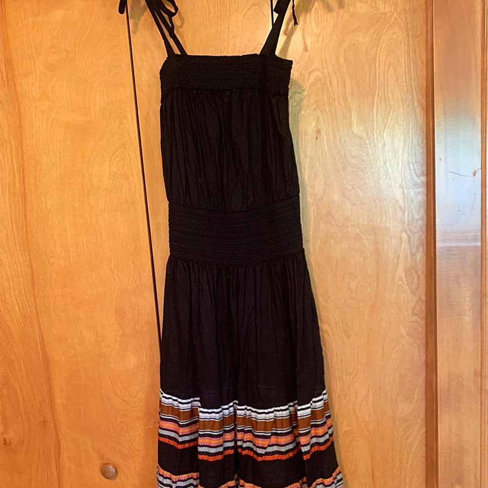 NWOT Tory Burch Black Maxi Dress with grosgrain patterned bottom.